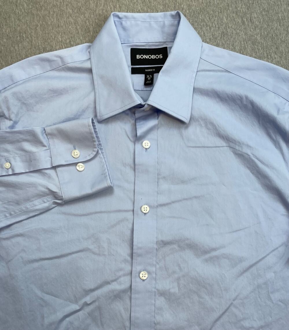 Bonobos Shirt Mens 16.5 - 33 Blue Cotton Blend Stretch Tailored Fit Button Up